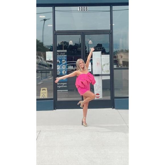 ROTATE Birger Christensen Pink Satin Strapless Side Zipper Mini Dress size US 4 - Picture 9 of 16